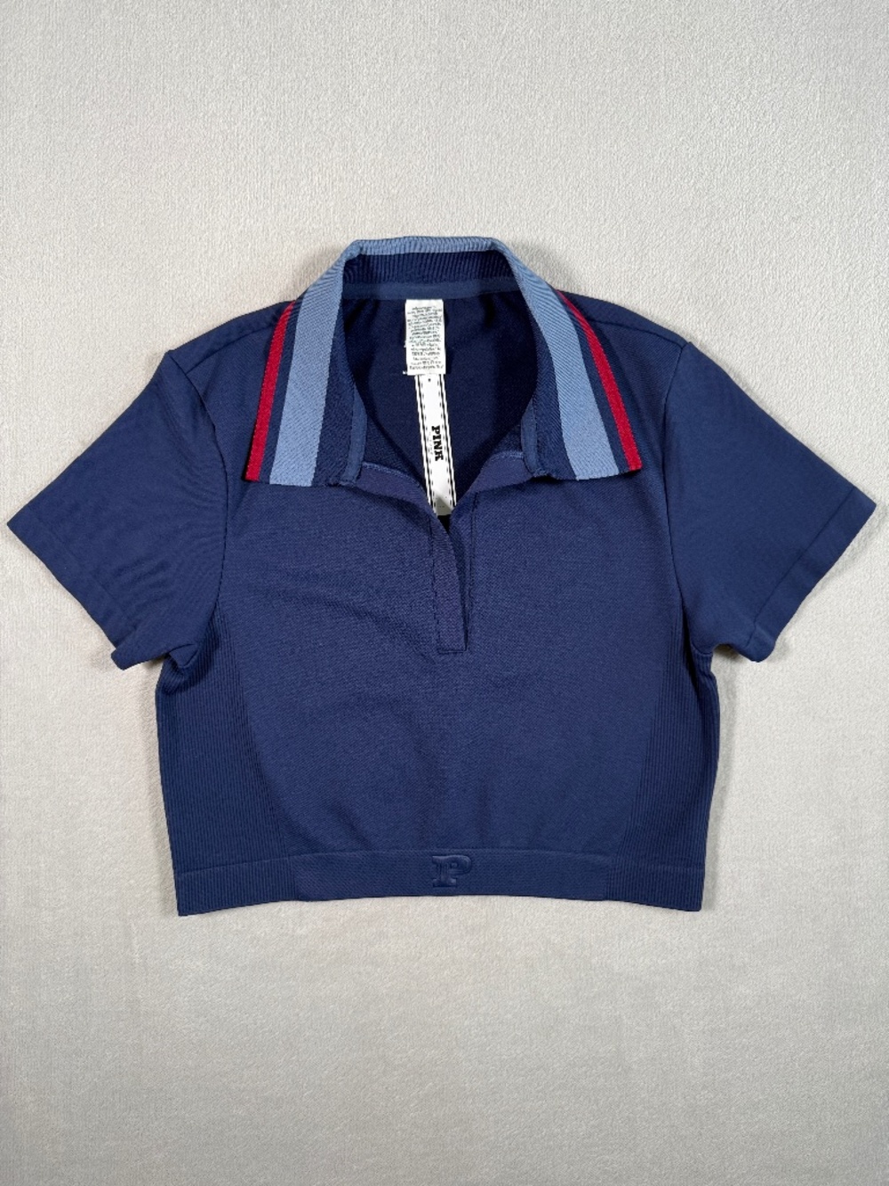 Pink Victoria's Secret Soft Seamless Polo Crop Tee Midnight Navy Size Medium NWT